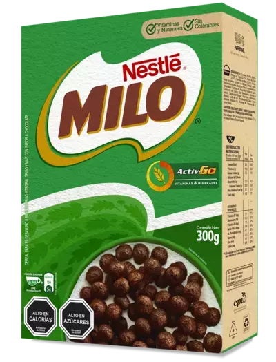 Exquisito cereal de bolitas de chocolate, con el rico sabor característico de MILO.