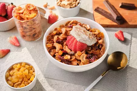 Easy Cornflakes Granola with Whipped Cream