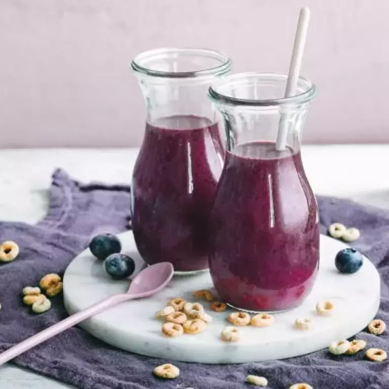 Blueberry and banana smoothie in a glass