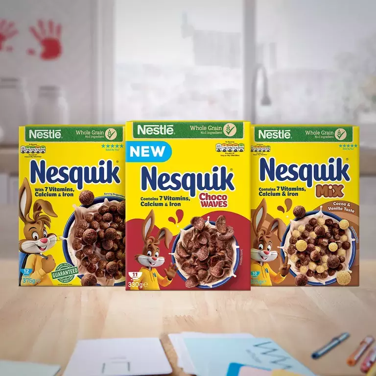 Nesquik cereals range choco waves original and mix