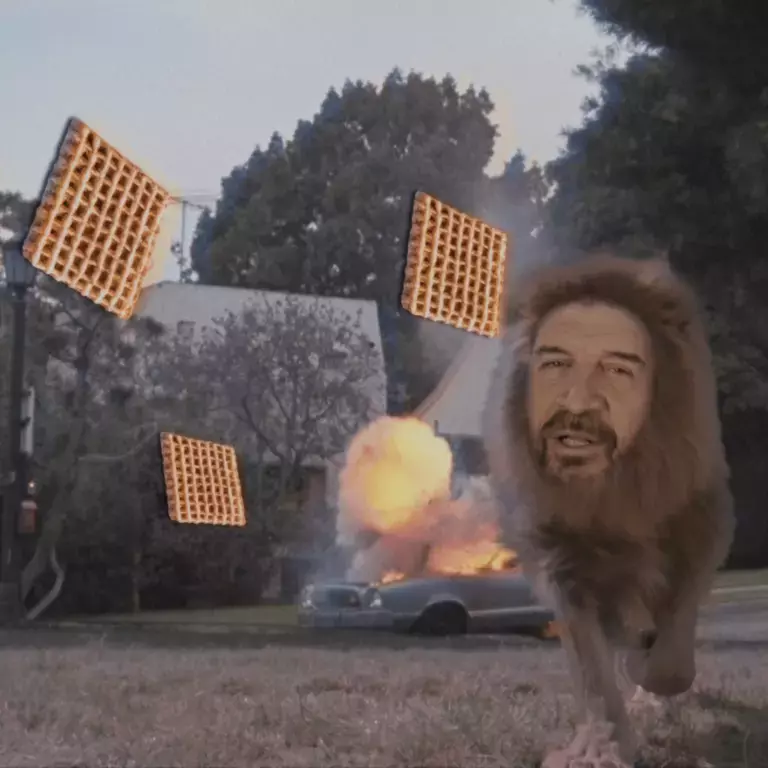 Nick Knowles as a lion with Shreddies pieces