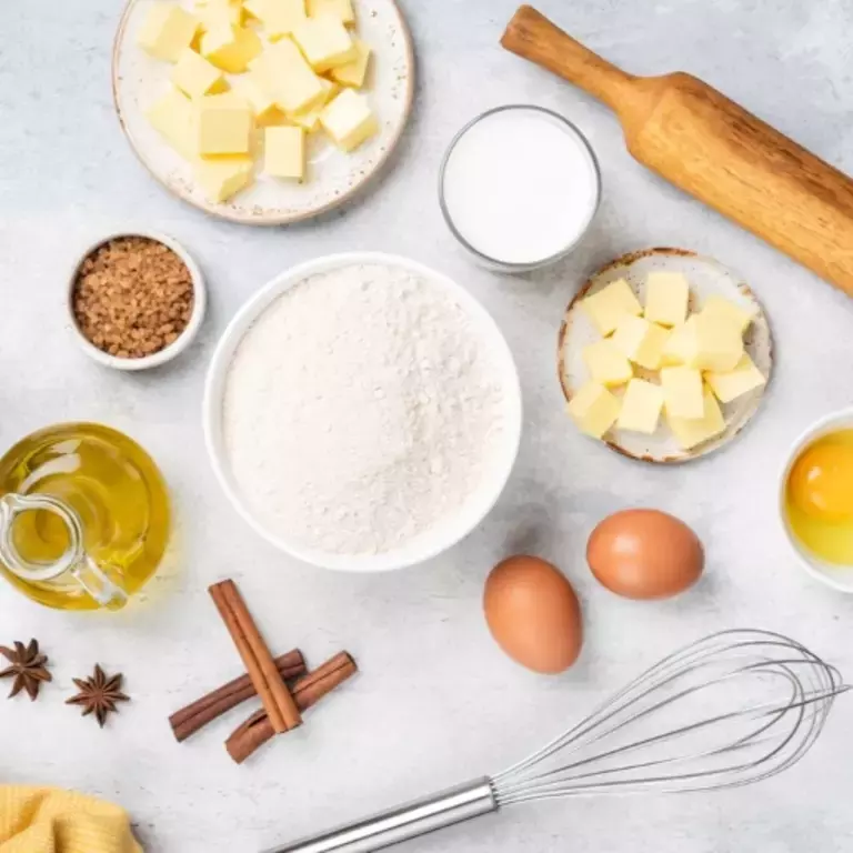 Baking ingredients laid out on table
