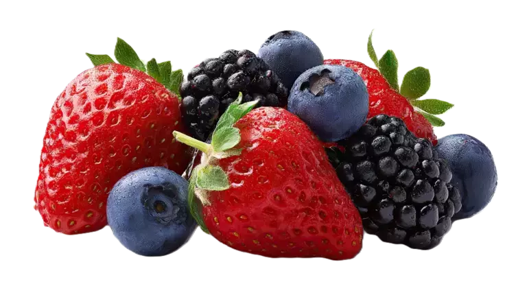 Strawberries, blackberries and blueberries