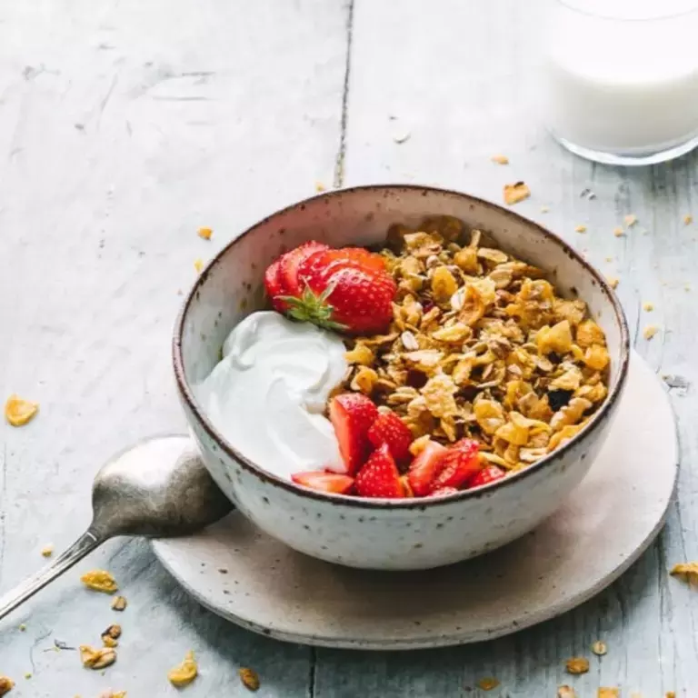 Gluten Free berry muesli with yoghurt and strawberries